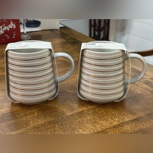 2 Thyme & Table Striped Grey White Gold Striped Stoneware 16 oz Coffee Cup/Mug